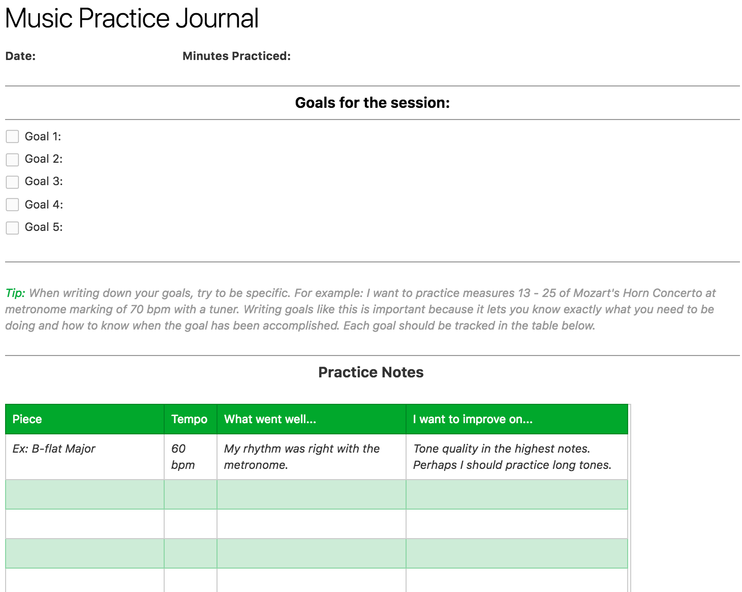 Digital practice journal